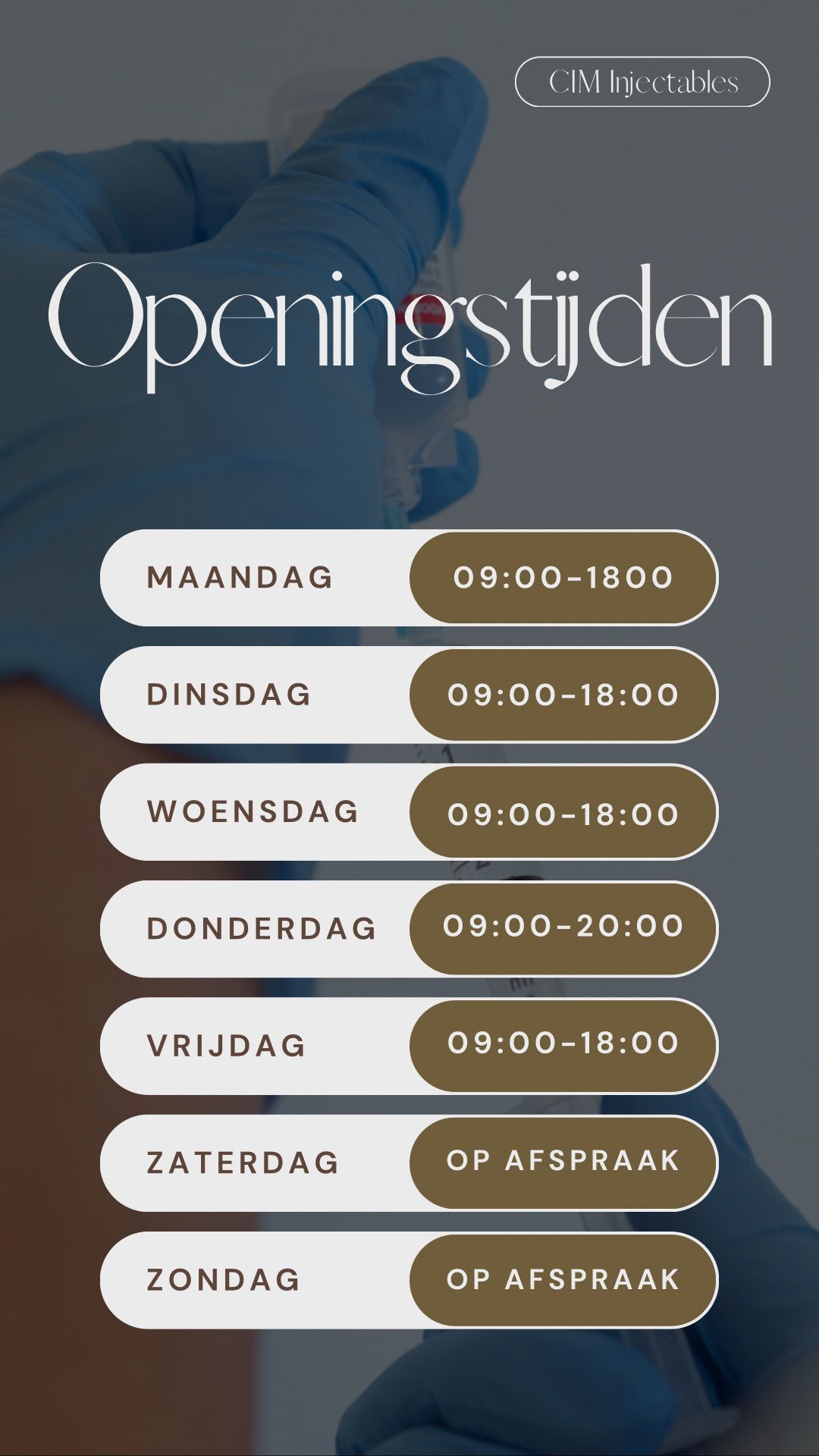 Openingstijden CIM Injectables tot mei 2025